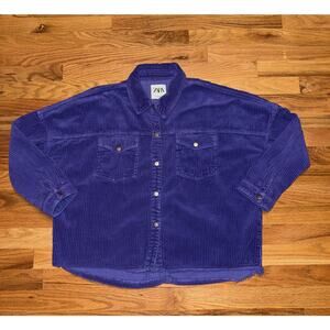 Zara Jacket Women’s Medium Purple Courduroy Frayed Hem Street Wear Casual